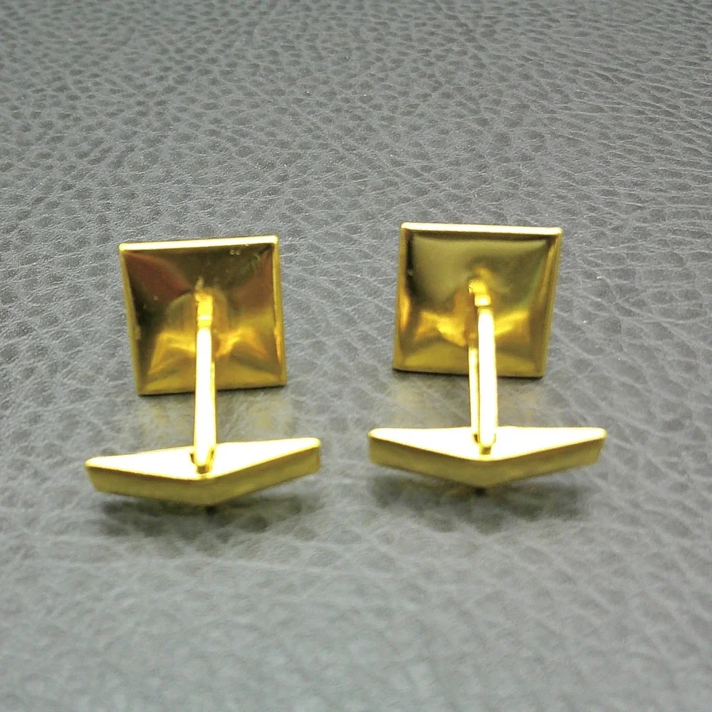 Vintage‎ Gold Tone Damascene Cufflinks Square Geometric Etched Mid Century Style